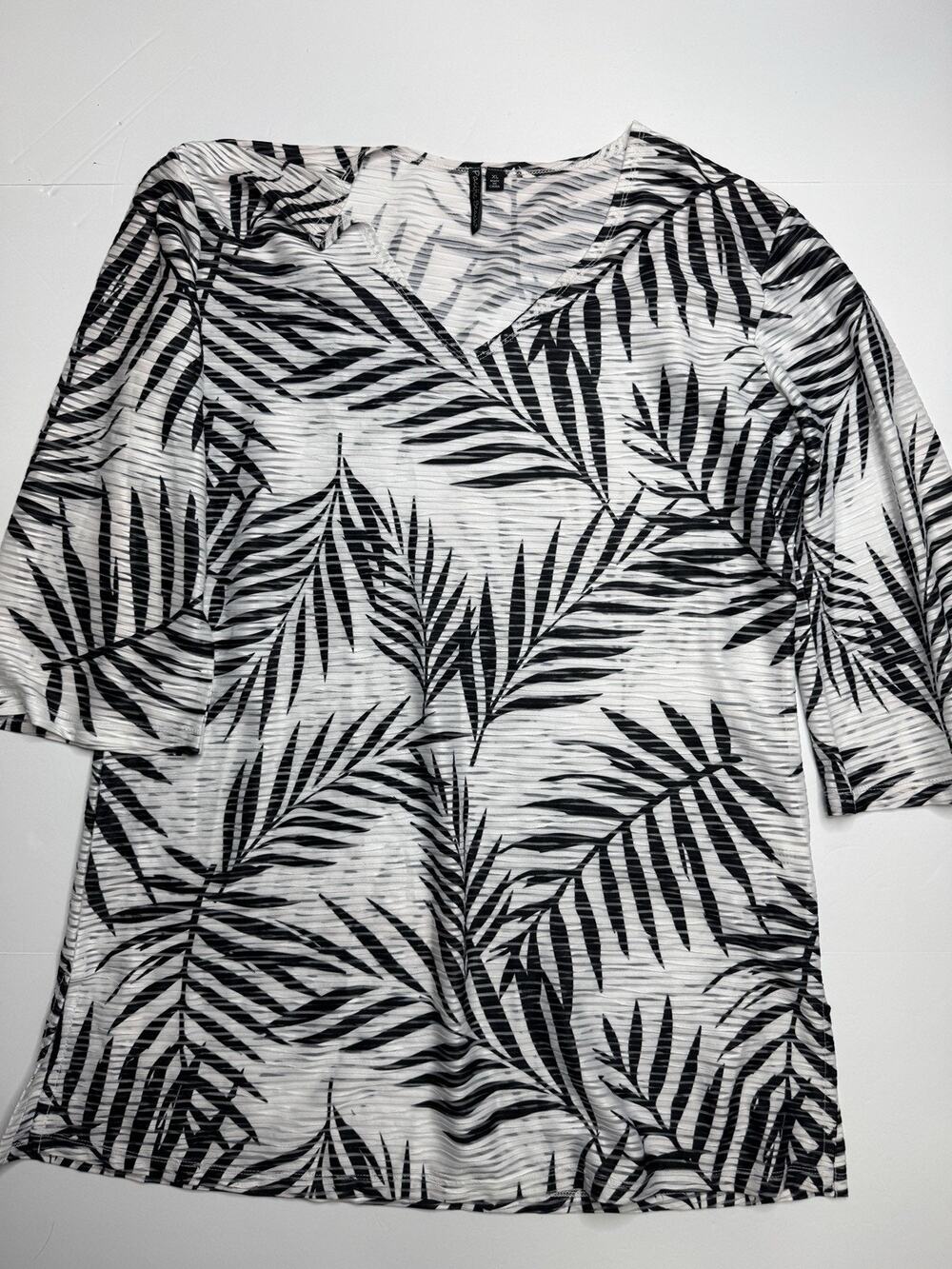 Pacific Beach Swim Cover Up Womens XL Black White Palm Leaf V Neck Tunic Top